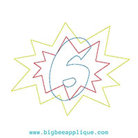 6th Birthday Superhero Number Machine Applique Design - Triple Stitch